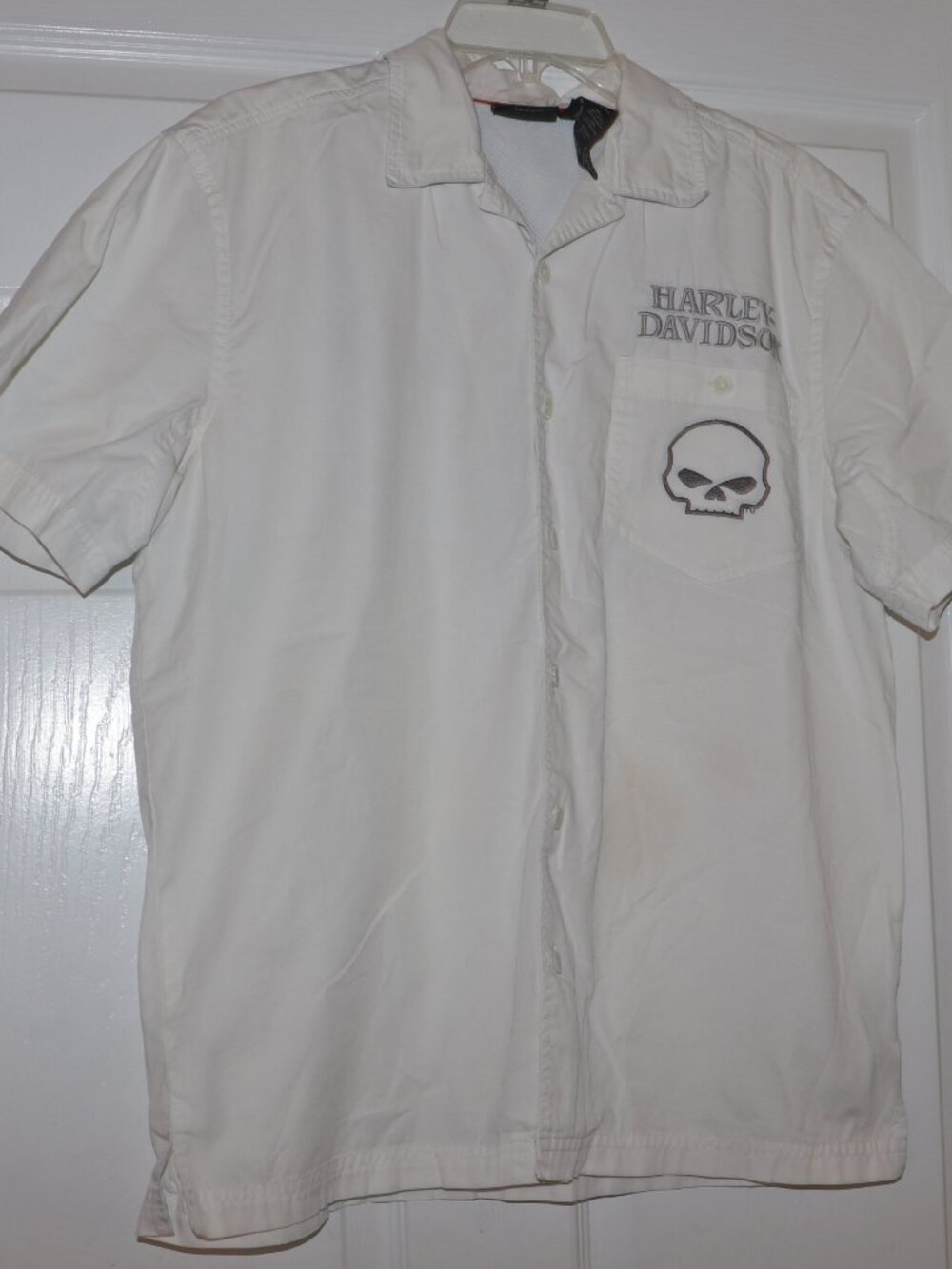 Harley-Davidson Men’s Performance Skull Garage Shirt White Short Sleeve Size M